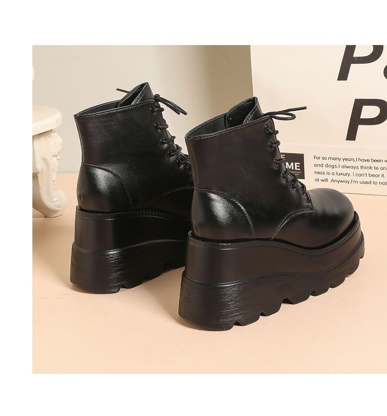 Slope with cos increase height shoes 20cm muffin bottom spring and fall British style short boots female short boots new hundred and short boots muffin bottom thick bottom big yards couple models 35-43 female simple horse nail boots